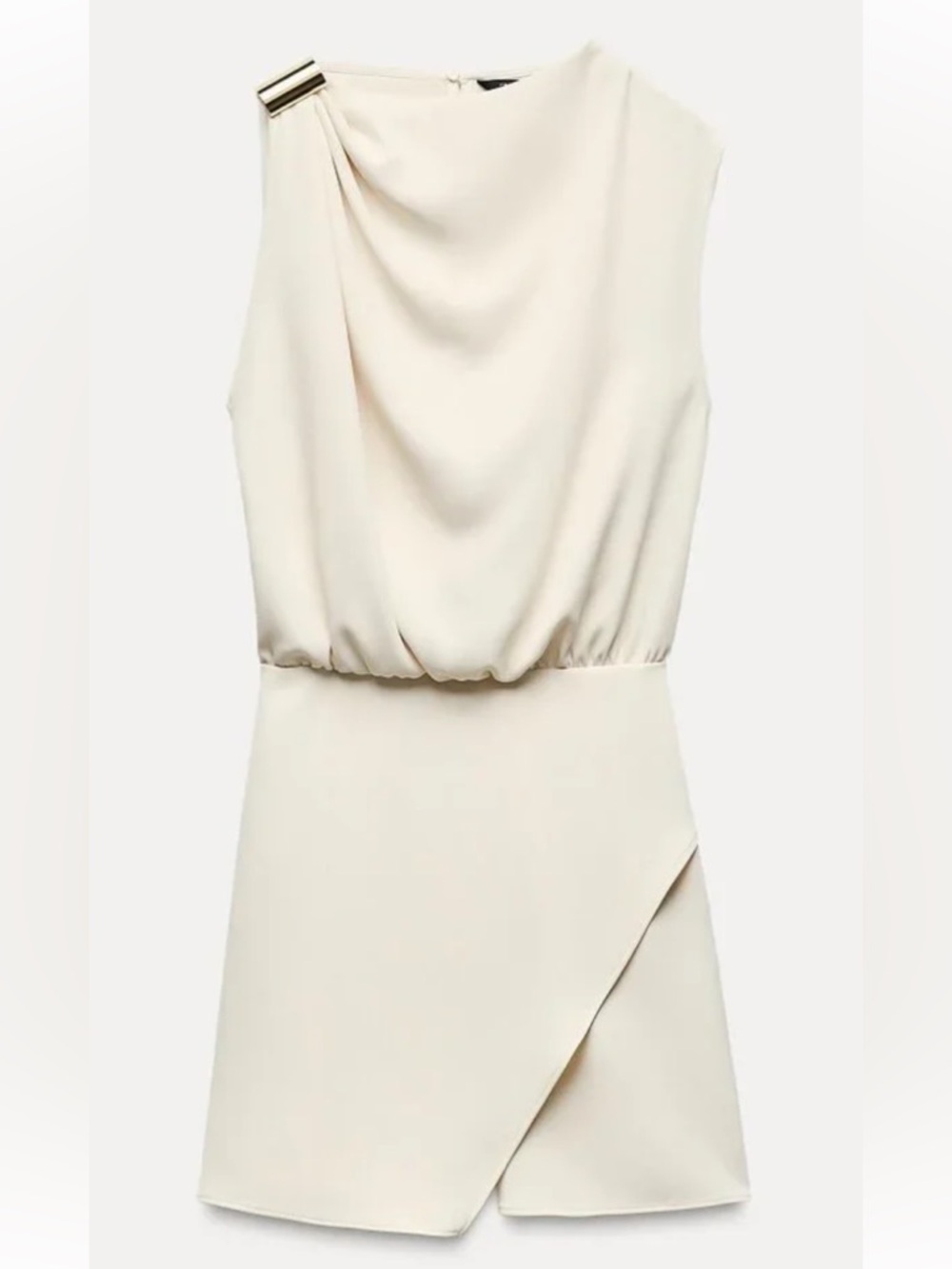 Zara One-Shoulder Jumpsuit Short Cream Draped Wrap NWT